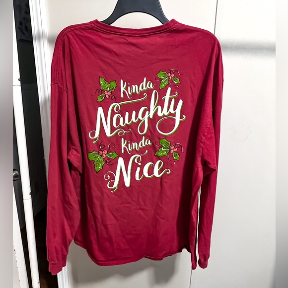 delta pro weight Tops - Women’s Kinda Naughty Kinda Nice Red Longsleeve Graphic Christmas Shirt size 2X